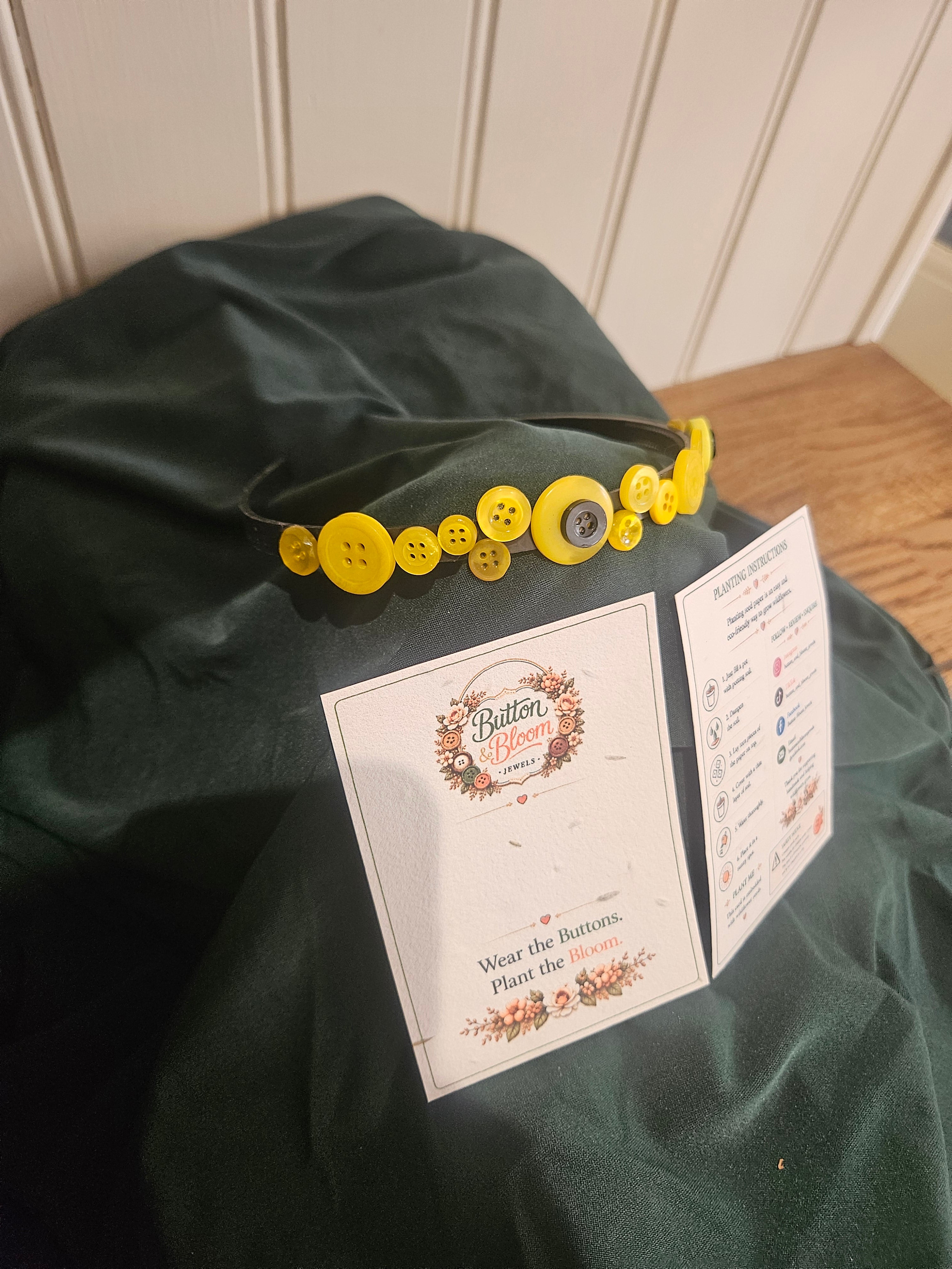 Yellow and black button headband