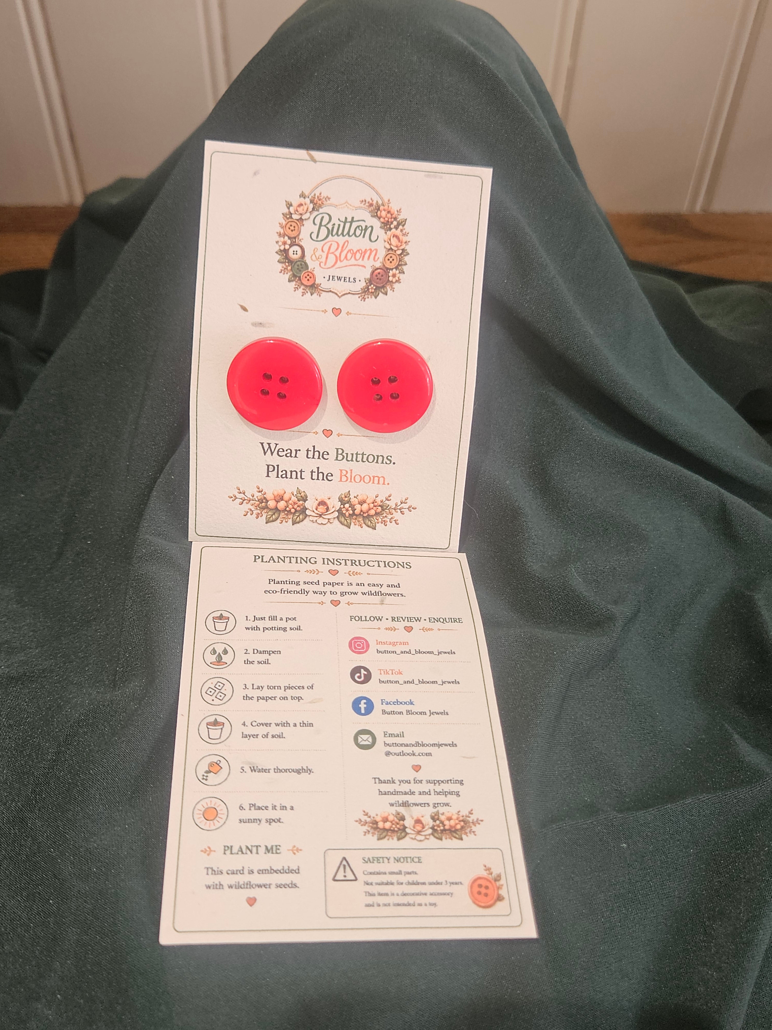 One of a kind Red button clip on earring set