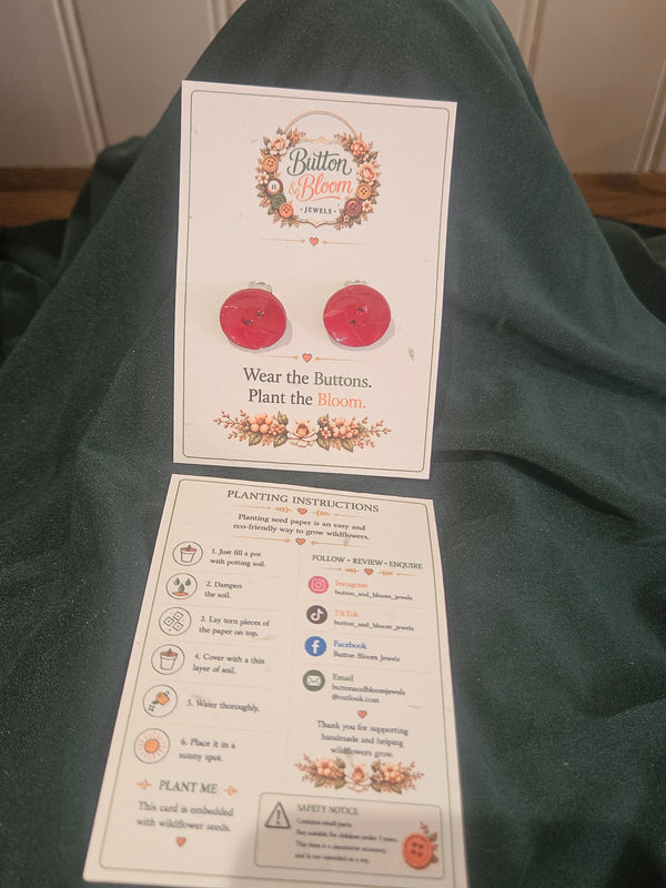 Red poppy flower style button clip-on earrings