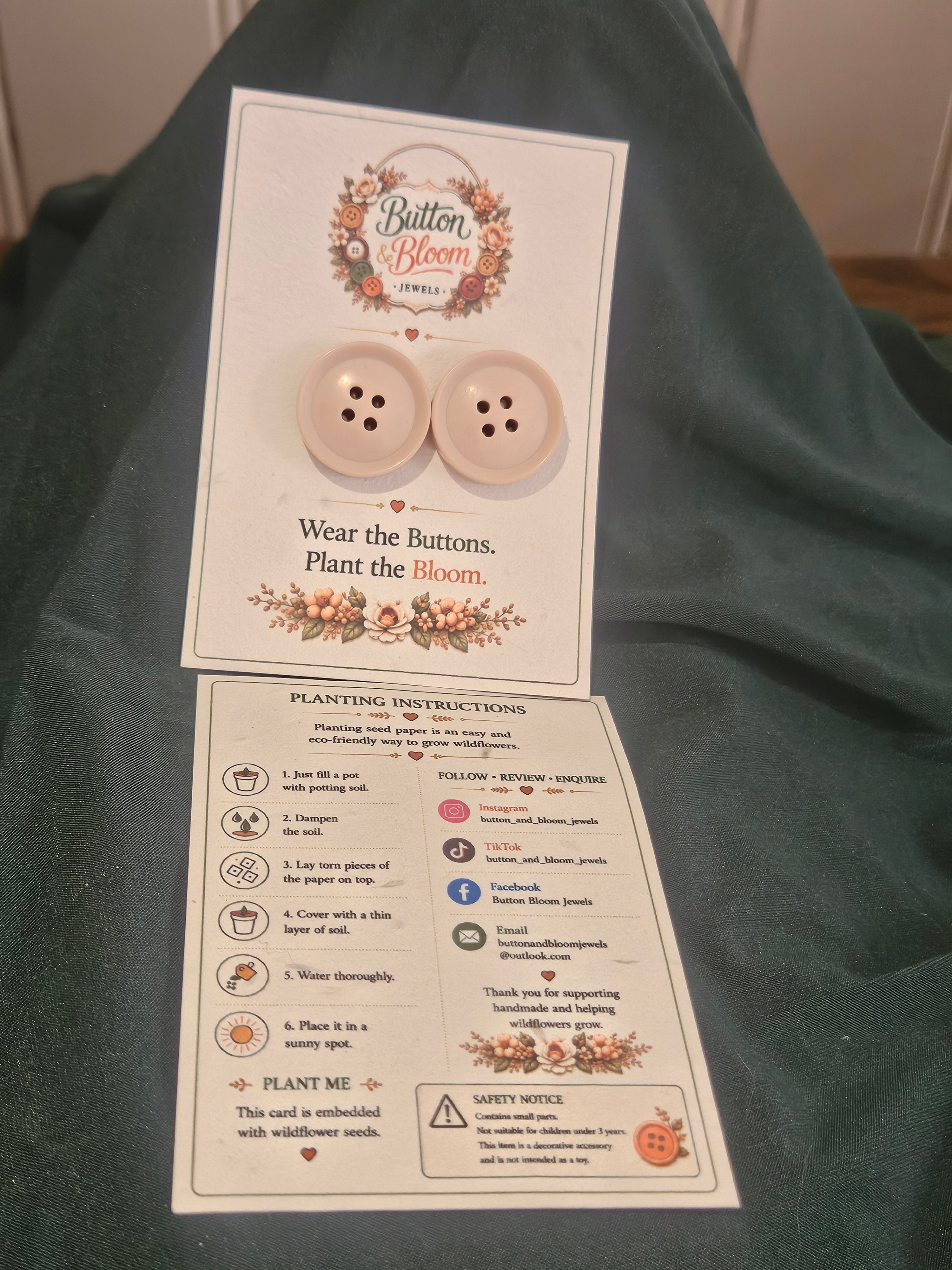 One of a kind cream button stud earrings