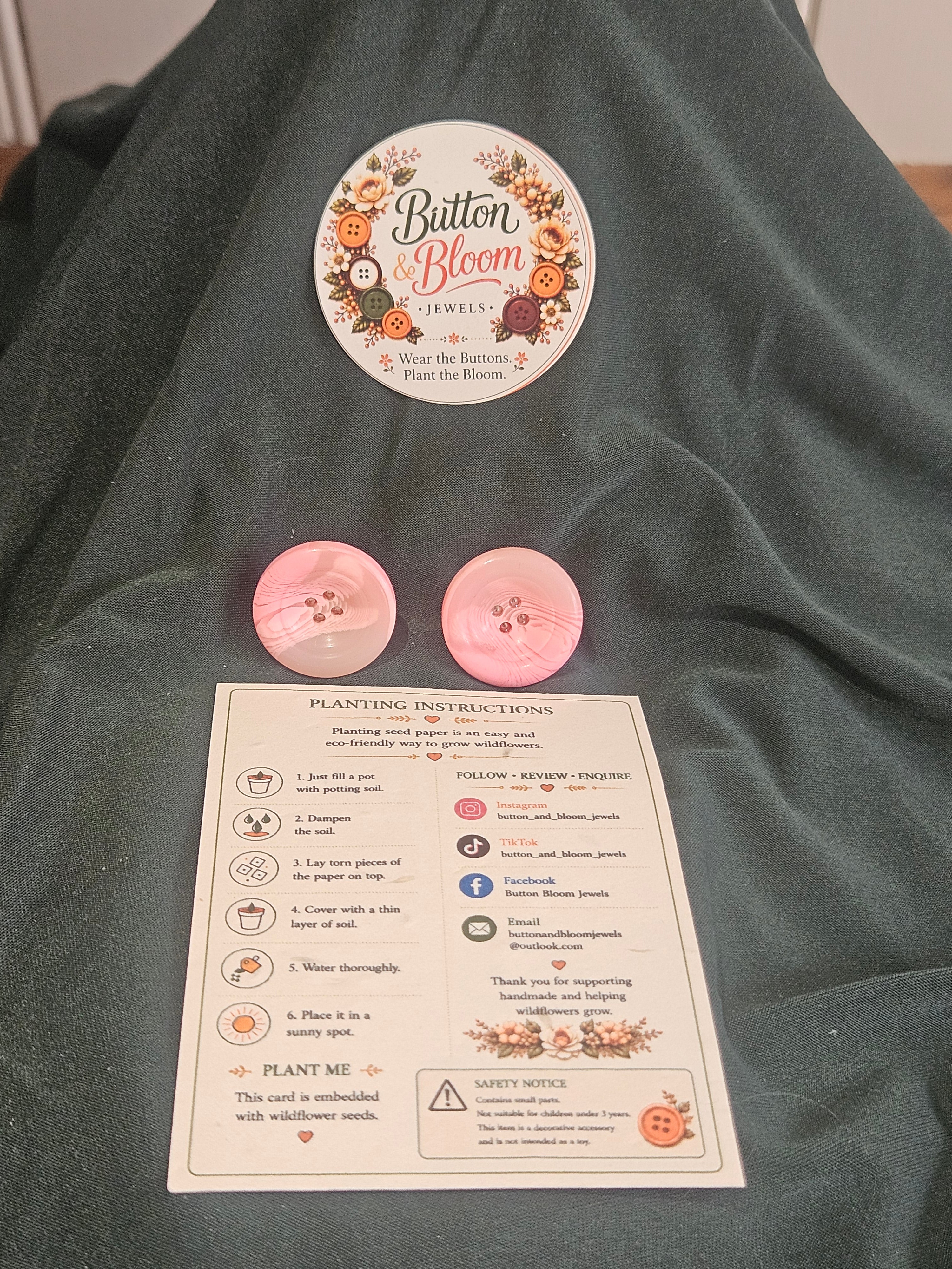 One of a kind, pink button stud earring set