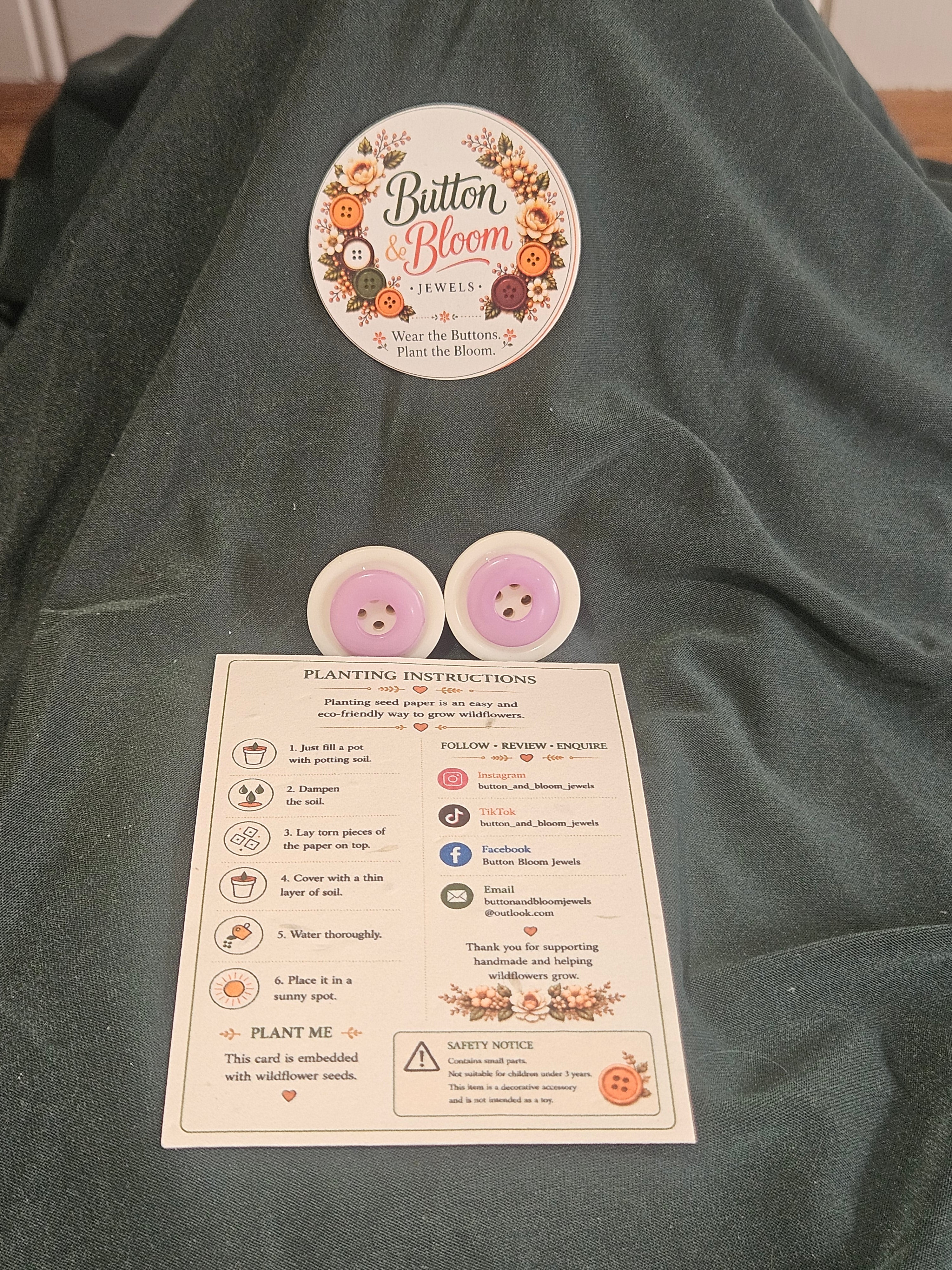 One of a kind, double stacked button stud earrings, white and purple
