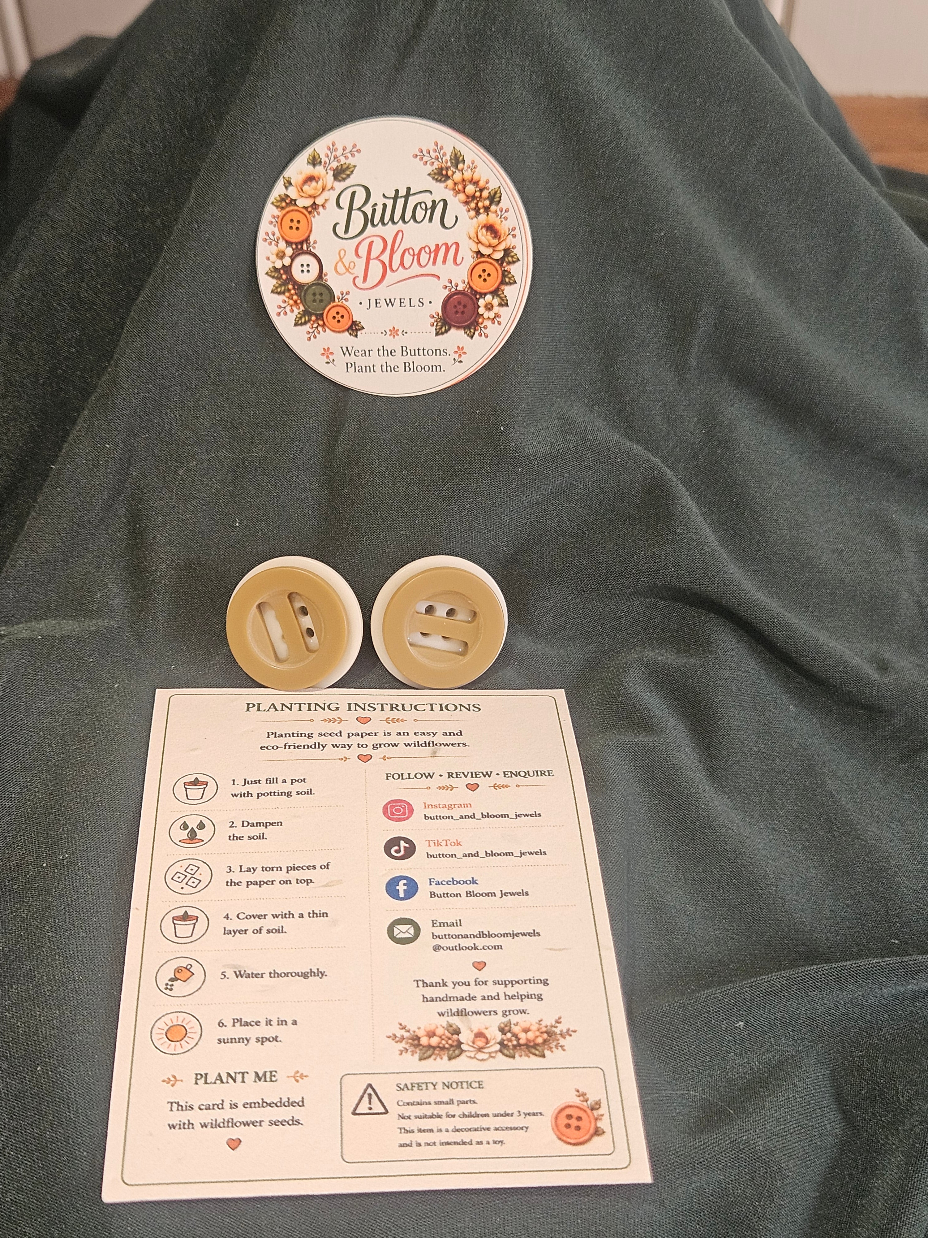 One of a kind double stacked stud button earring, white and brown.