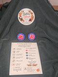 One of a kind blue, red and white polka dot double stacked button clip on earring set
