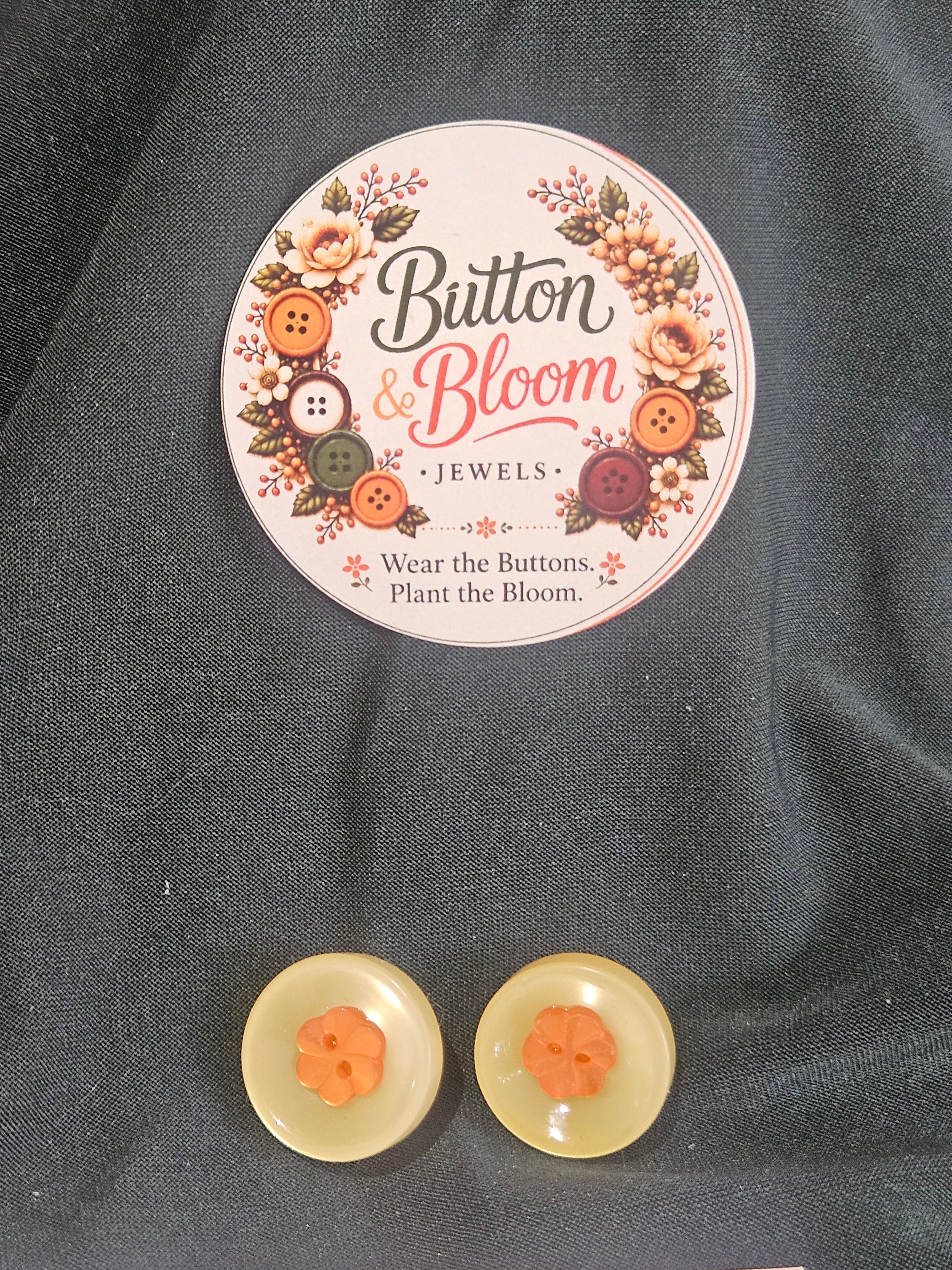 One of a kind clip on earring, yellow and orange design