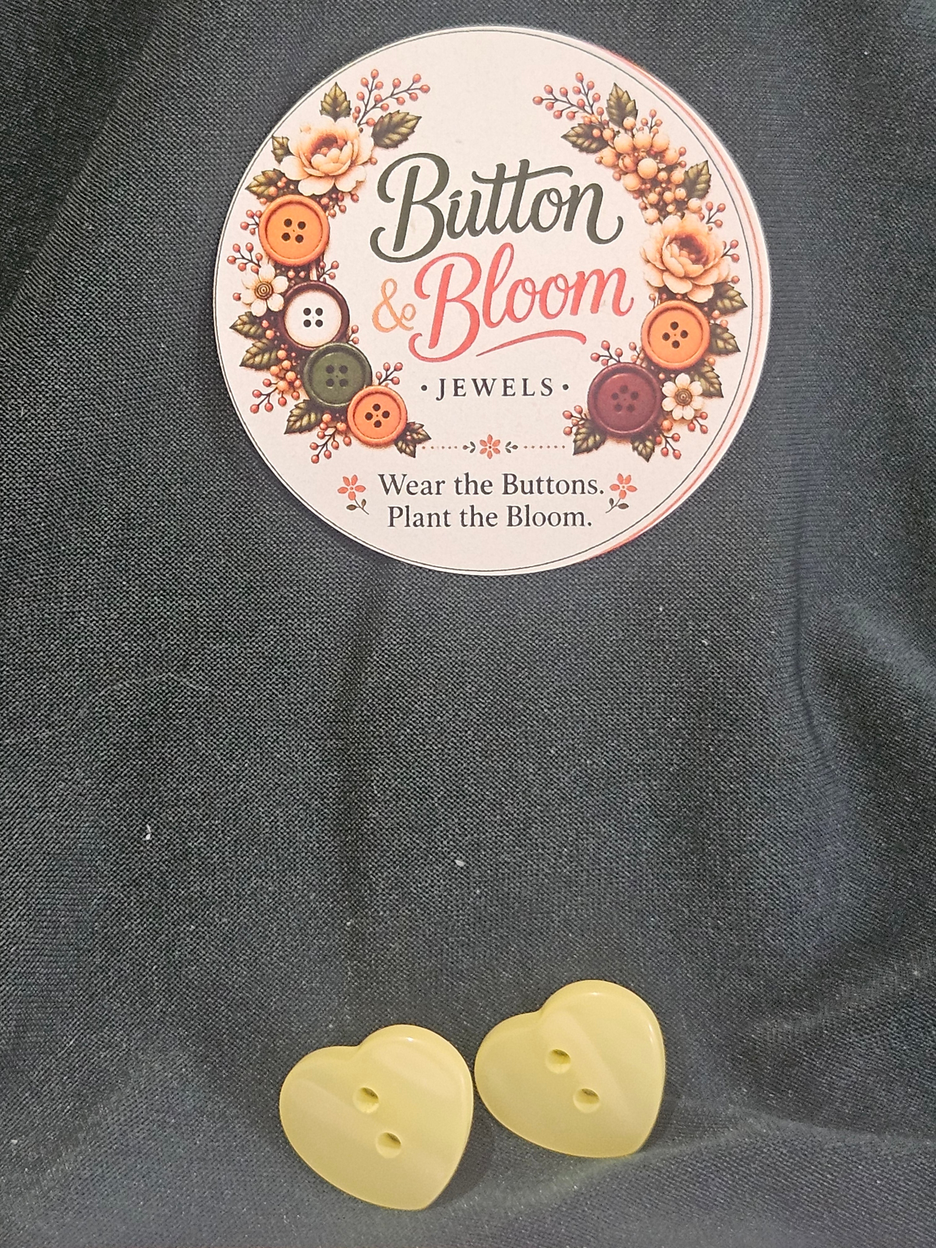 one of a kind yellow heart button earring